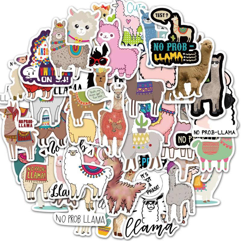 50Pcs Cute Cartoon Llama Alpaca Cute Kawaii Camel Sheep Animal Stickers For Kids Skateboard Case Bike Waterproof Stickers