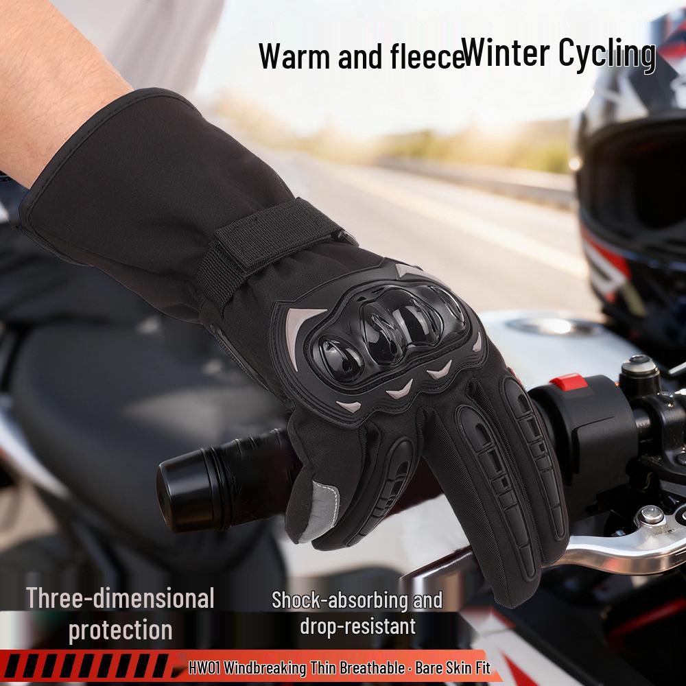 Windproof Full-Finger Motorcycle Gloves: Velvet-Lined, Non-Slip for Off-Road Riding In Winter/Autumn