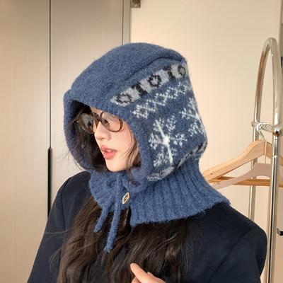 Fair Island Retro Snowflake Balaclava Hat Women's Autumn and Winter Thickened Warm and Cold-proof Wool Ear Hat