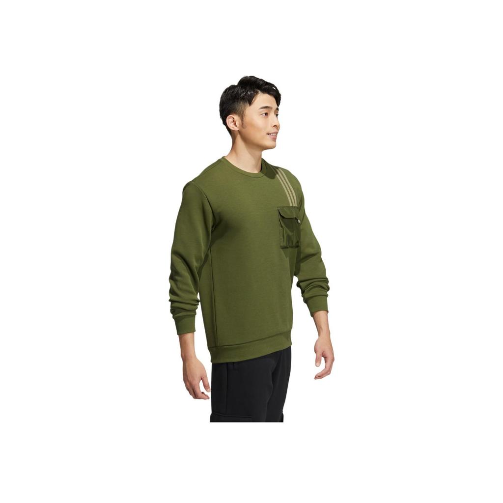 Adidas Neo Classic Three-Stripe Logo Patch Pocket Long-Sleeve Sports Sweatshirt Men Tops Olive-Green HM2018