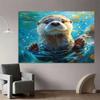 2D Flat Blue Water Bubbles Otter Backdrop for Whimsical and Nature Photoshoot