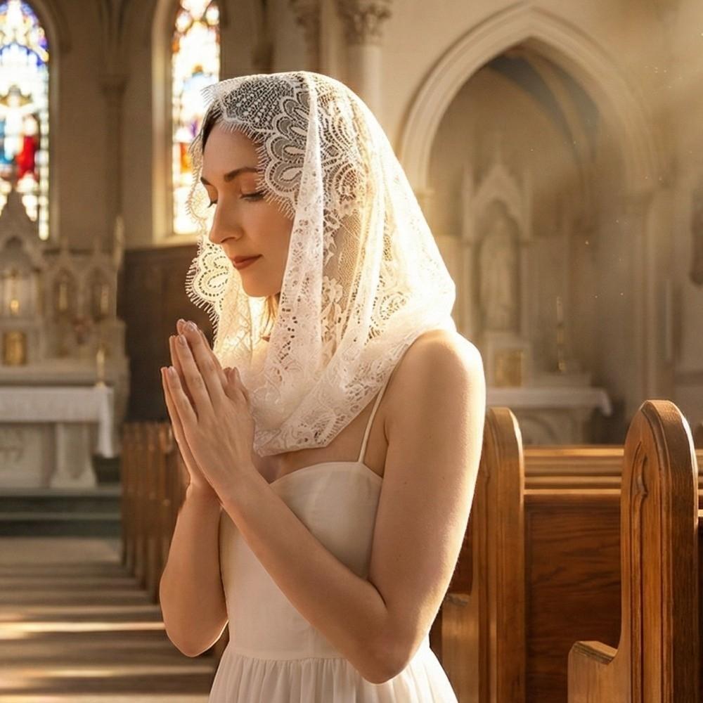 Elegant Black Lace Veil Catholic Spanish Style Bride Mantilla Head Cover Latin Mass Head Covering Wedding