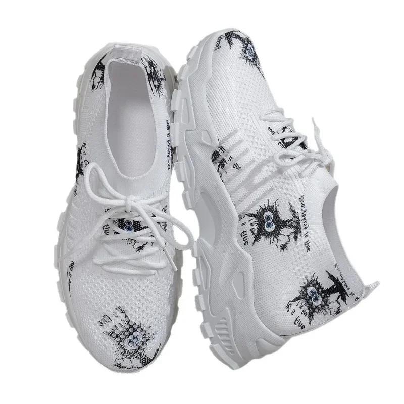 Women's Single Shoes Platform Jogging Outdoor Anti Slip Lace Up Summer Mesh Breathable Thick Soled Casual Vulcanized Shoes 2025