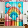 2D Flat Printing 2pcs Curtain Curtains Rainbow and Colored Pencils Digital Printed Polyester Drapes Festive Wall Decor for New