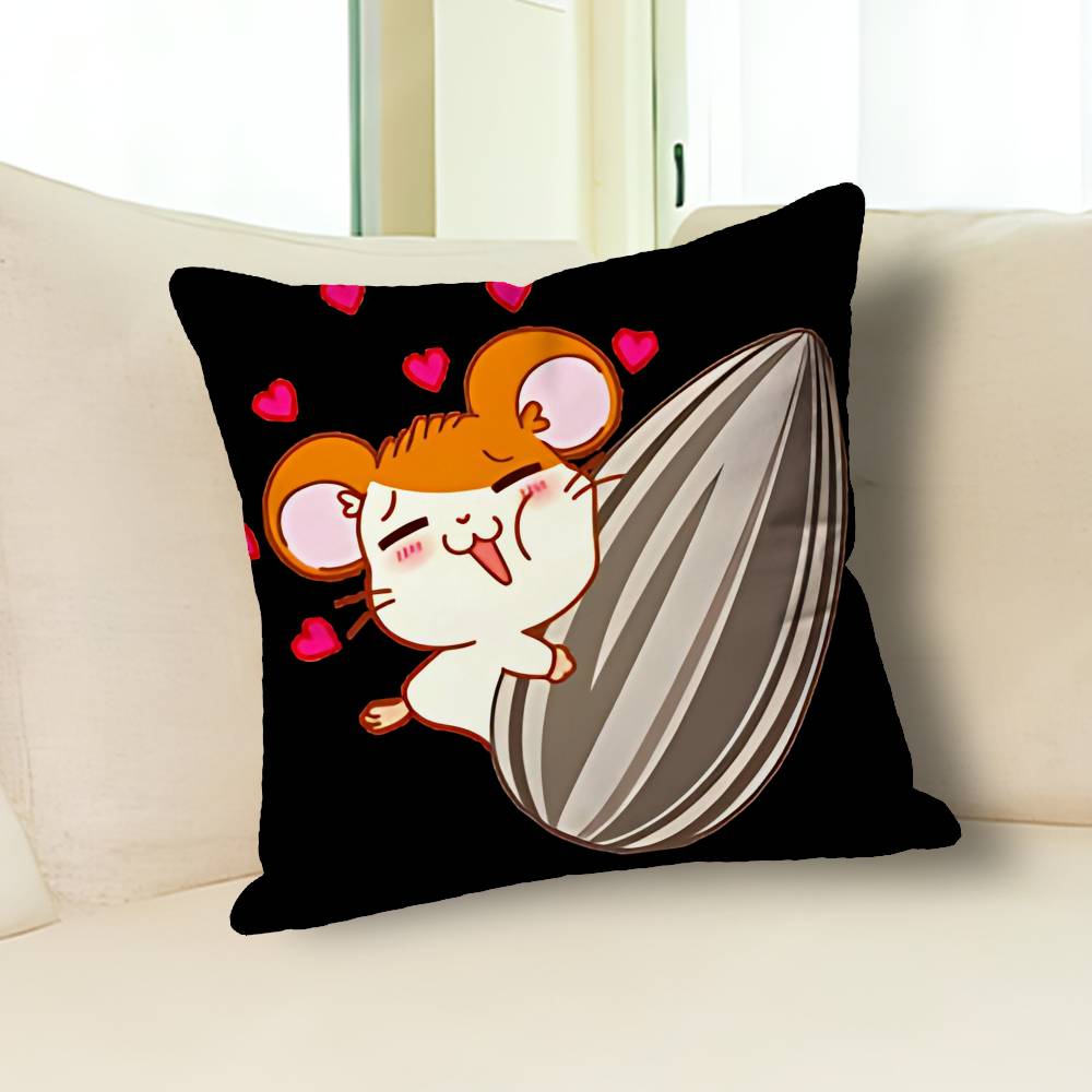 H-Hamtaros Cute Hamster Pillow Cases for Bedroom Living Room Sofa Home Decor Polyester Cushion Cover with Zipper