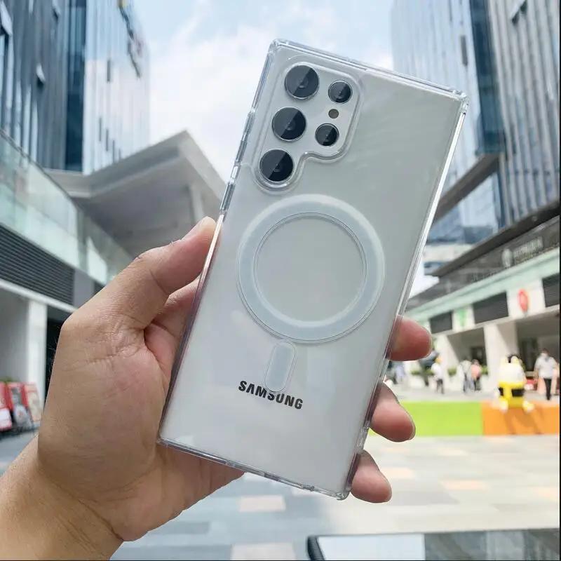 

Clear Hard Phone Case For Samsung Galaxy S25 S24 S23 FE S22 S21 Ultra Plus Edge Magsafe Magnetic Wireless Charger Original Funda For S22Plus