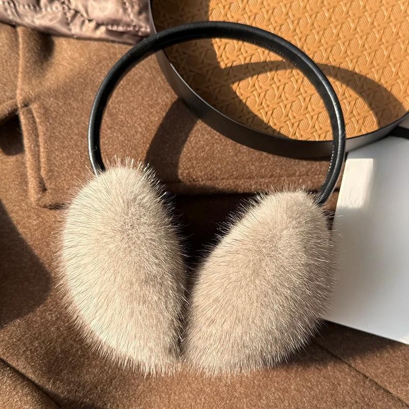 New Winter Luxury Women Warm Real Natural Mink Fur Earmuff Outdoor Fashion Mink Fur Earmuffs Girl Winter Ear Protection
