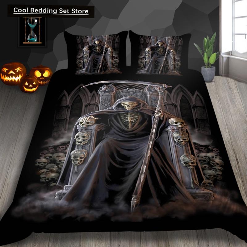 Skeleton King Queen Duvet Cover Skull Bedding Set for Kids Teens Adults Halloween Bedroom Decor Soft Comforter Cover Pillowcases