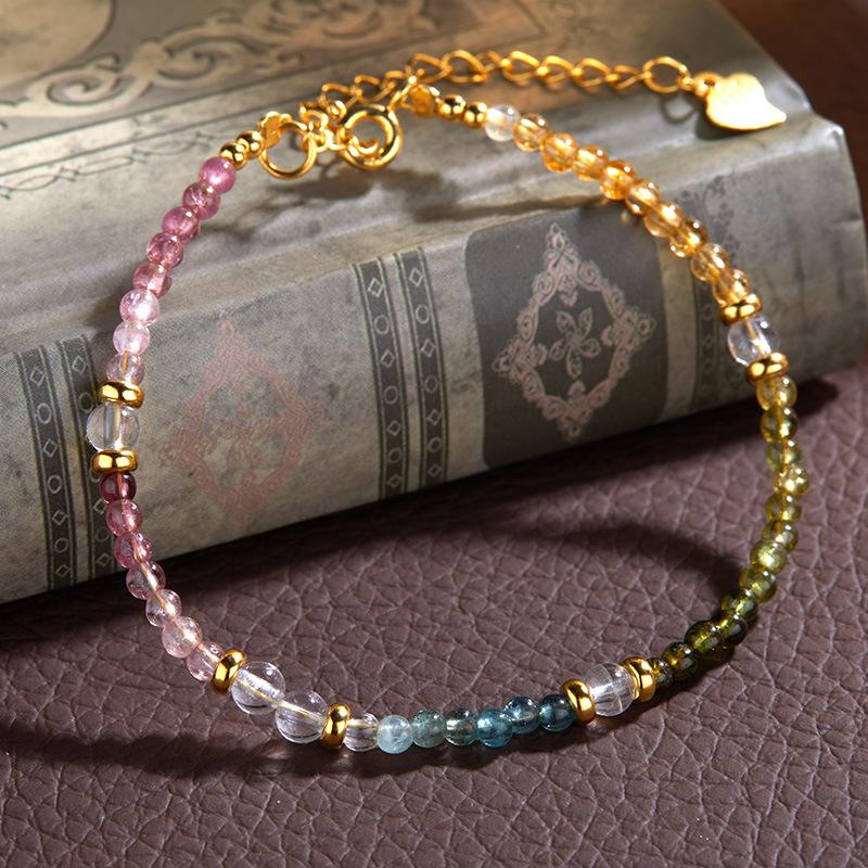 Natural Gemstone Tourmaline Color Treasure Bracelet Women With S925 Whole Body Sterling Silver Beaded Xiaohongshu