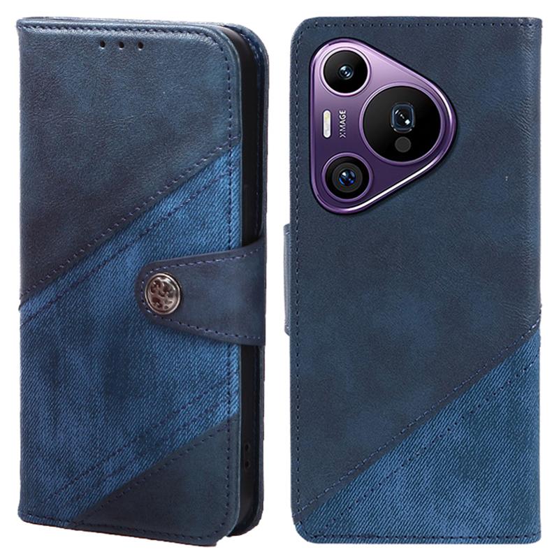 

For Huawei Pura 70 Pro/Pura 70 Pro+ Case Flip Shockproof Leather Phone Cover Texture Splicing Dark Blue