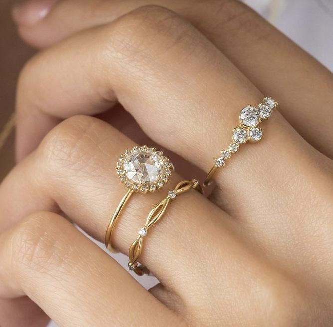 Sanjie TEMU Zlatý prstenový set: Stylová 3dílná módní bižuterie pro ženy
