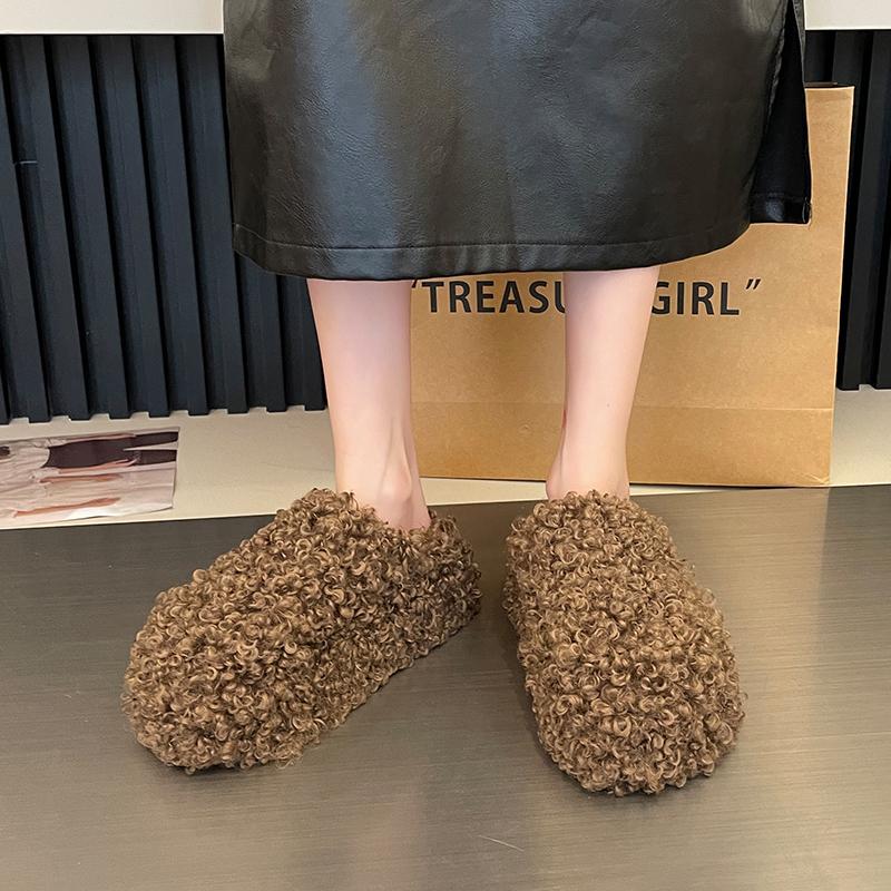Vintage Dicke Sohle Damen Fleecegefütterte Mules Hausschuhe Schlichte Absatzsteigernde Kleiderschuhe Damen Haus Abdeckung Zehen Slip-On Schuhe