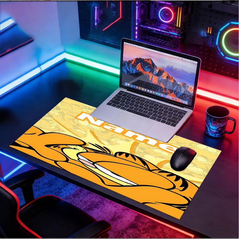 Custom Name Personalized Garfield Pattern Mousepad, Laptop PC Desk Mat, Decorative Desk Mat for Home Keyboard Pad Gift