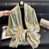 Summer solid color long scarf simulation silk scarf five-pointed star jacquard sunscreen silk scarf beach scarf shawl outside travel women