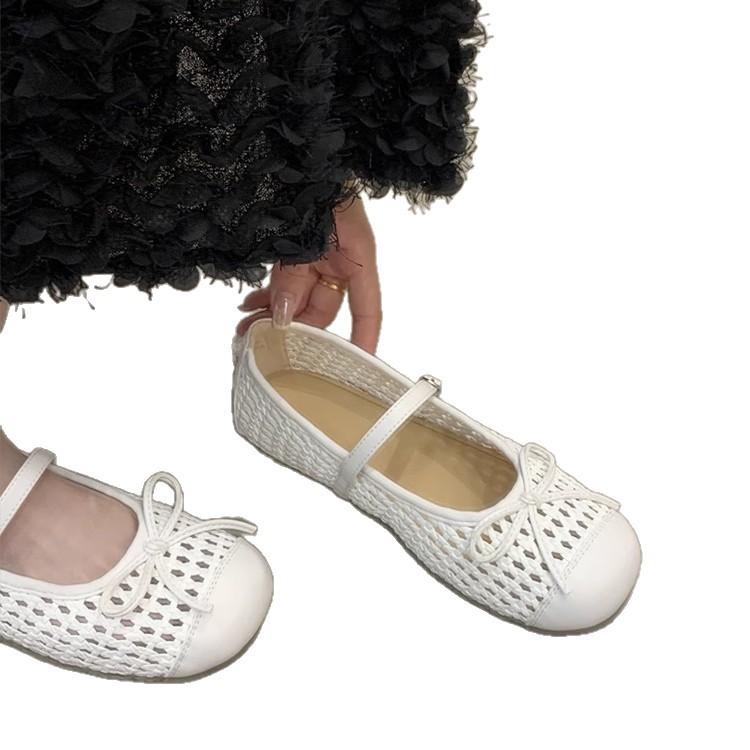 Woven mesh single shoes women's summer wear 2025 new breathable gentle evening breeze flat soft sole Mary Jane sandals