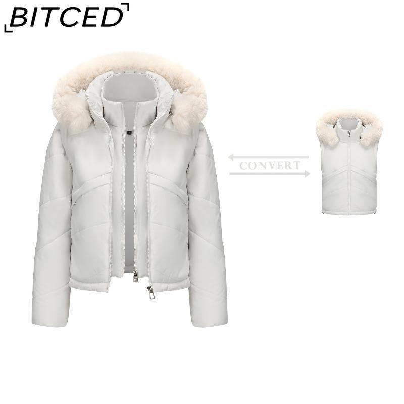 

BITCED Fashionable Two-Piece Style Quilted Jacket with Detachable Sleeves Stylish Cropped Autumn/Winter Quilted Coat Warm Hooded Outerwear XXL белый