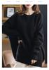Women's Mid-Length Loose Knit Pullover: Round Neck, Drop Shoulder, Long Sleeve, Solid Color, Autumn/Winter Korean Style.