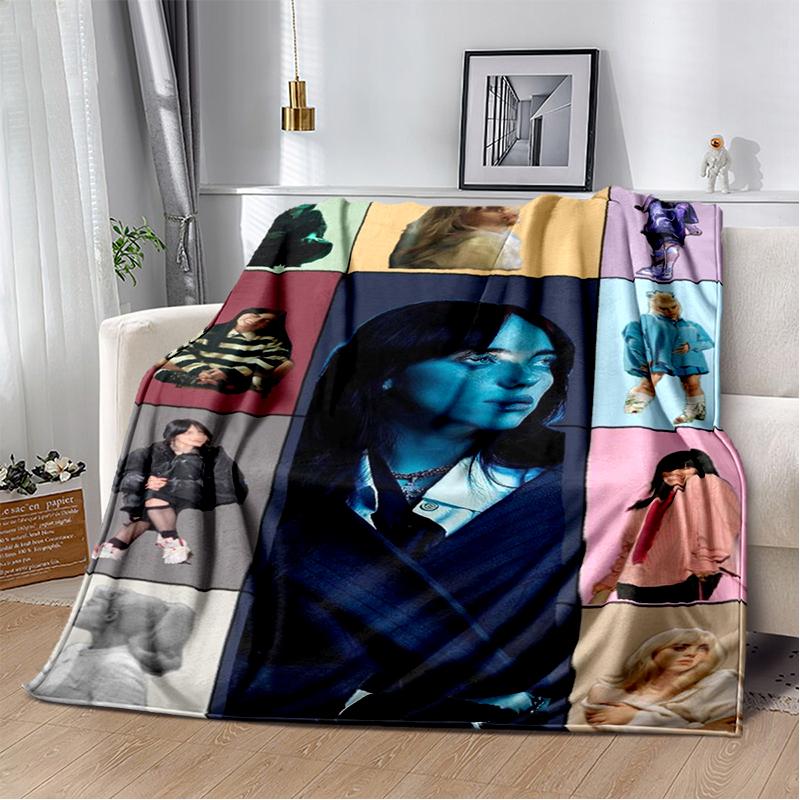 Moda Billie Eilish Şarkıcı Yıldız Flanel Battaniye Yumuşak Sıcak Atma Battaniye Yatak Odası Oturma Odası Yatak Seyahat Kamp Piknik Hediye İçin