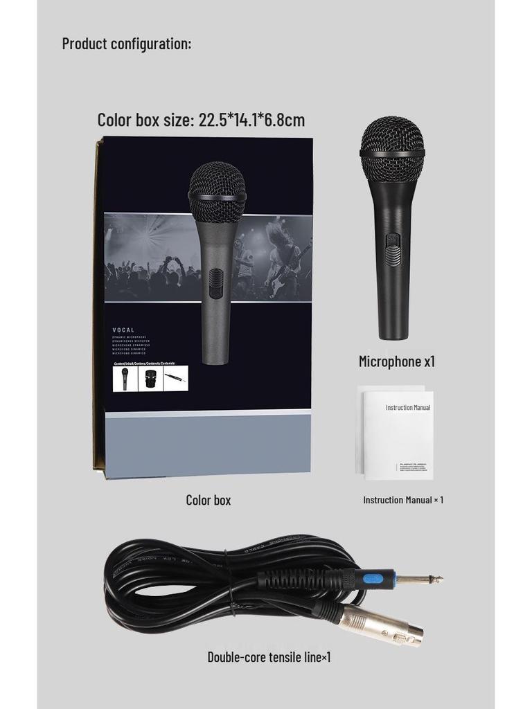 Full Metal Handheld Wired Microphone for Live Stage, Outdoor Singing, and Home Audio.