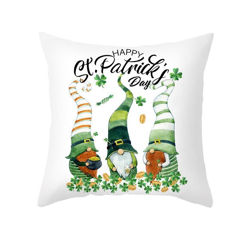 St. Patrick's Day Pillow Case Green Four-leaf Clover National Day Peach Skin Print Pillow Gift