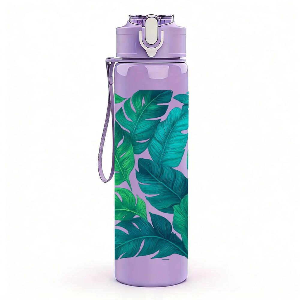 1PC Tropical Monstera Leaf 750ml Color Plastic Sports Water Bottle Leakproof Flip Straw Lid Suitable for Sports Office Home Use