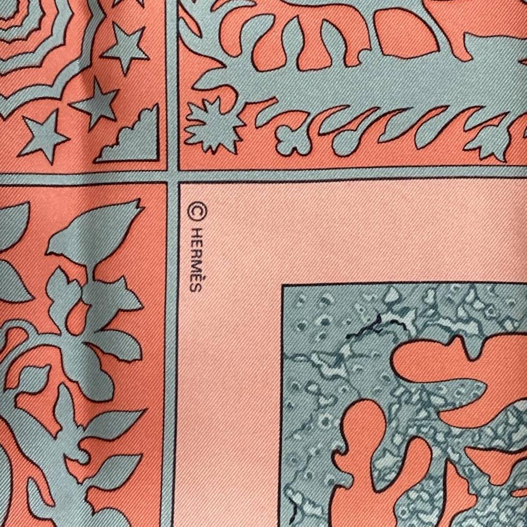 [USED]HERMES Carre EARLY Salmon Pink and Other [Excellent Condition] Scarf, 90, AMERICA, 100% Silk, Colors. Luxury, Popular, Rare, Brand.