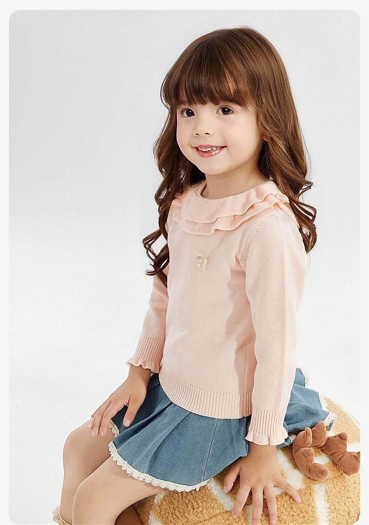 [Double Collar Bow] Infant and Young Girl's Sweater Spring and Autumn Children's Casual Top
