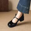 Krazing Pot Microfiber Round Toe Thick Med Heels Spring Summer Shoes Big Size 43 Pearl Bowtie Women Platform Pumps