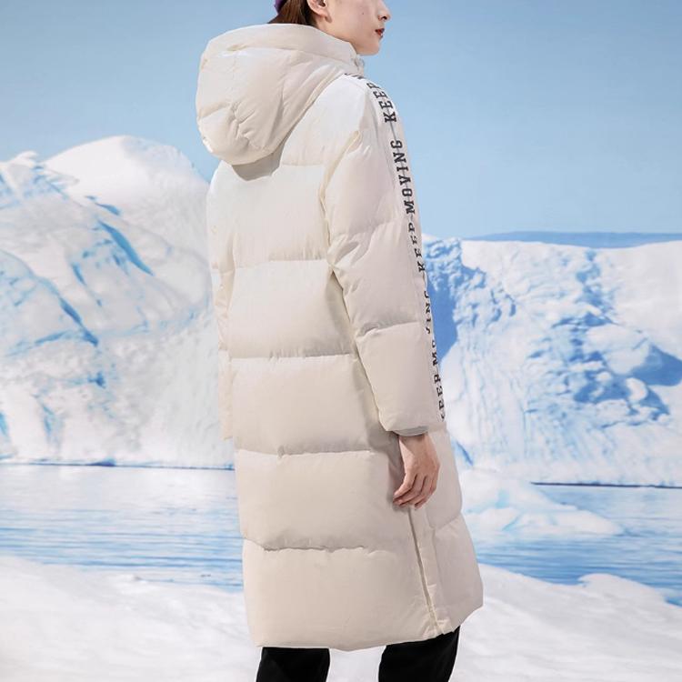Anta Warm Long Down Jacket With Letter Print Women outerwear Paper-White 162148925-1
