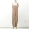 Women's Sleeveless Ribbed Knit Maxi Dress Summer Bodycon Button Down Long Tank Dress Sexy Slim Fit High Slit Office Work Dress