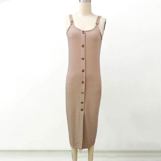 Women's Sleeveless Ribbed Knit Maxi Dress Summer Bodycon Button Down Long Tank Dress Sexy Slim Fit High Slit Office Work Dress