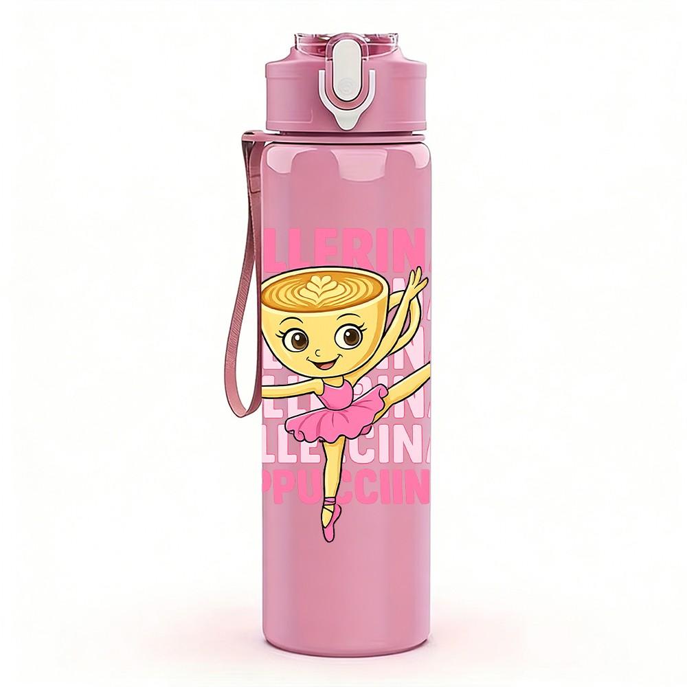 1PC Ballerina Girl Dancing Cartoon Print 750ml Color Plastic Sports Water Bottle Leakproof Flip Straw Lid Suitable for Sports Office Home Use