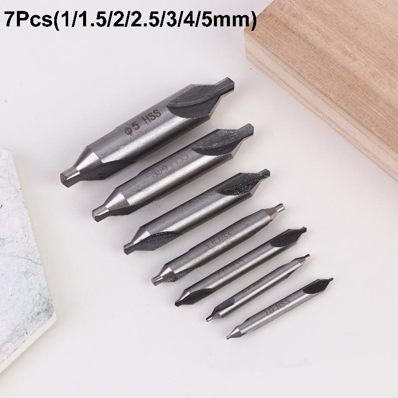 1 Set 1/1.5/2/2.5/3/4/5 Center Drill Bits Set,60-Degree Angle Center Drill Bits Kit Countersink Tools For Lathe Metalworking