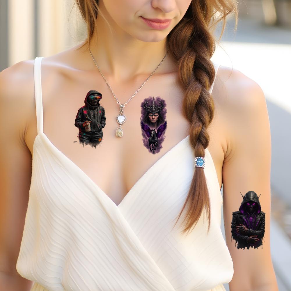 9pcs Temporary Tattoo Realistic Temporary Tattoos Demonic Creature Alien Face Space Explorer For Thighs Shoulders Adult