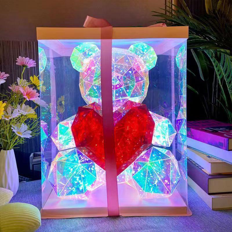 3D Bear Night Light Valentine's Day Gifts Colorful Glowing Bear Led Bear Holding A Red Heart Unique Gift And Table Decoration