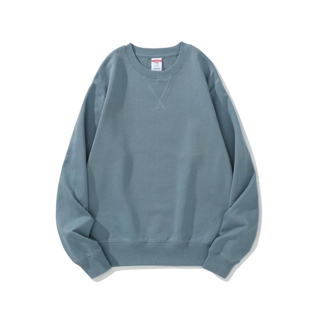 Men's 380g Heavyweight Pure Cotton Terry Retro Hoodie, Unisex Solid Color, Long Sleeve Round Neck, Customizable