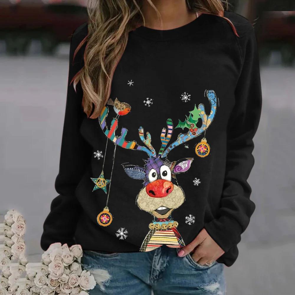 Womens Printed Sweatshirt Christmas Novelty Jumpers Xmas Crewneck Sweatshirt Tops Long Sleeve Crewneck Casual Pullover
