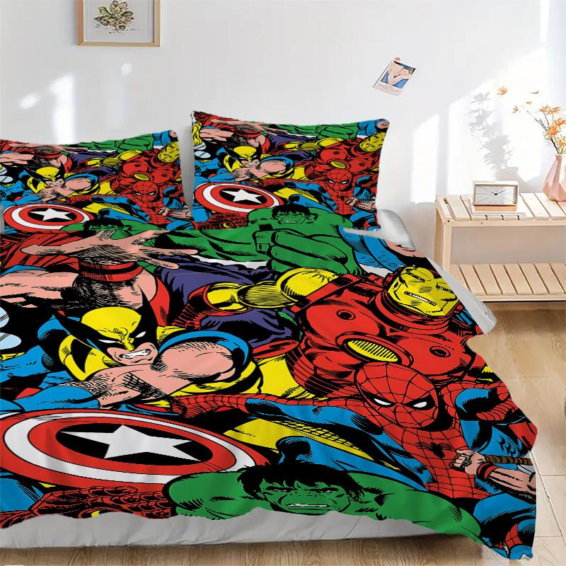 Superhero Teamup Adventure Print 3Pcs Bedding Set,Duvet Cover with 2 Bedro,Pillowcase Home Birthday Gift