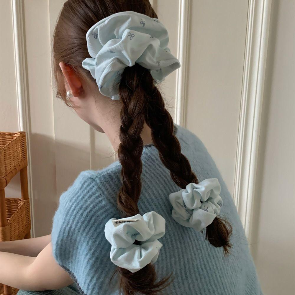 Handmade Blue Bow Hair Ties High Elasticity Hair Accessories Kawaii Hairband