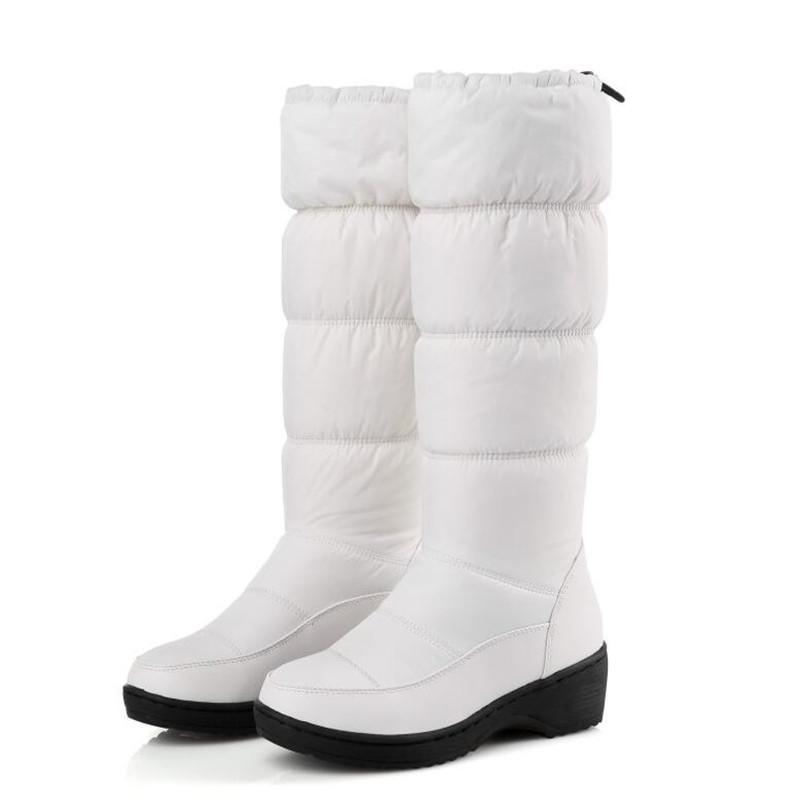Warmer Pelz Plüsch Daunen Damen Schneestiefel Winter 2025 Damenschuhe Wasserdicht Bequem Damen Kniehohe Stiefel Schwarz Weiß Übergröße