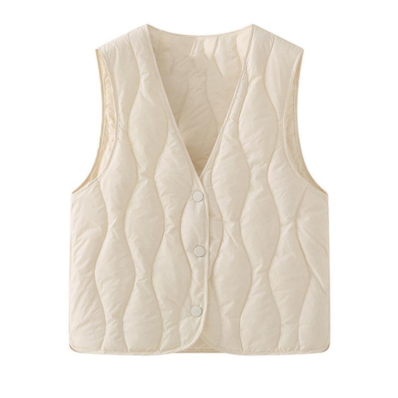 Módní zimní V-výstřih Zesílená péřová bavlněná vesta Bunda Dámská bez rukávů Jednobarevná Ležérní Jednoduchá Elegantní Tílka Volná Vesta Oblečení