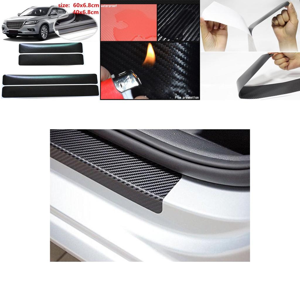 Durable Carbon Fiber Car Scuff Plate Door Sill 4d Sticker Panel Protector Set Of 4