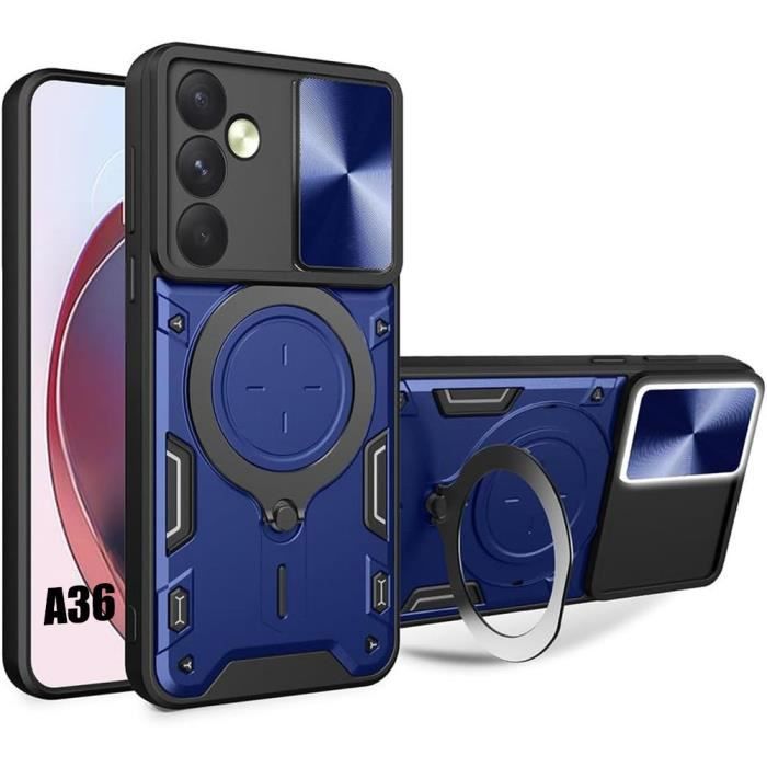 Coque pour Samsung Galaxy A36 avec Anneau Support Métal Protection Caméra Bleu Marine