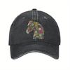 Floral Horse Head Print Washed Baseball Cap Denim Casual Adjustable Sun Protection Dad Hat