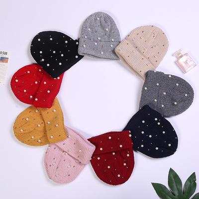 Winter Gestrickte Beanie Frauen Mode Strass Perlen Stricken Hüte Damen Casual Skullies Kappe Weibliche Einfarbig Casual Knochen