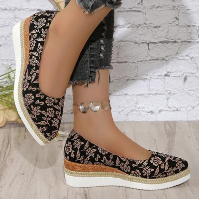 Keilabsatz-Plateau-Einzelschuhe in Übergröße Damen 2025 neue Frühling-, Sommer- und Herbstmode spitze Zehenpartie flacher Ausschnitt Damen High-Heels