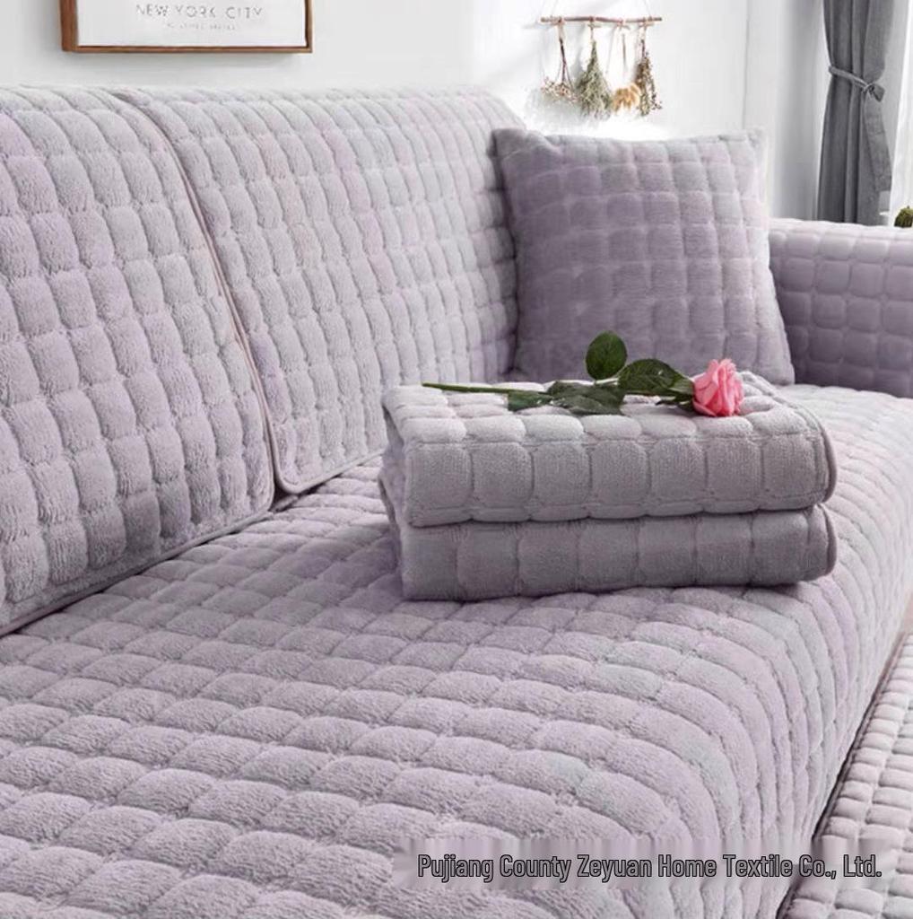 Thickened Plush Non-Slip Sofa Cushion & Flannel Throw Blanket - Autumn/Winter