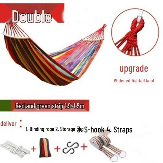 Outdoor Double-Thick Canvas Hammock with Bent Wood Design and Anti-Rollover Feature