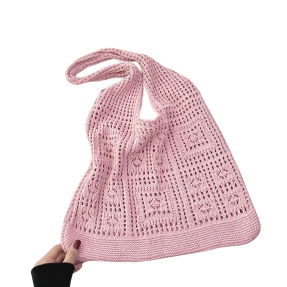 Hollow Crochet Mesh Bag Solid Color Beach Tote Bag Fashion Knitting Shoulder Bag  Ladies