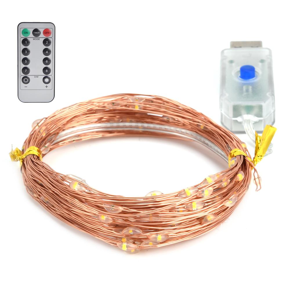 LED Remote Control String Light 8 Modes USB Powered 33ft/100LED Copper Wire String Light